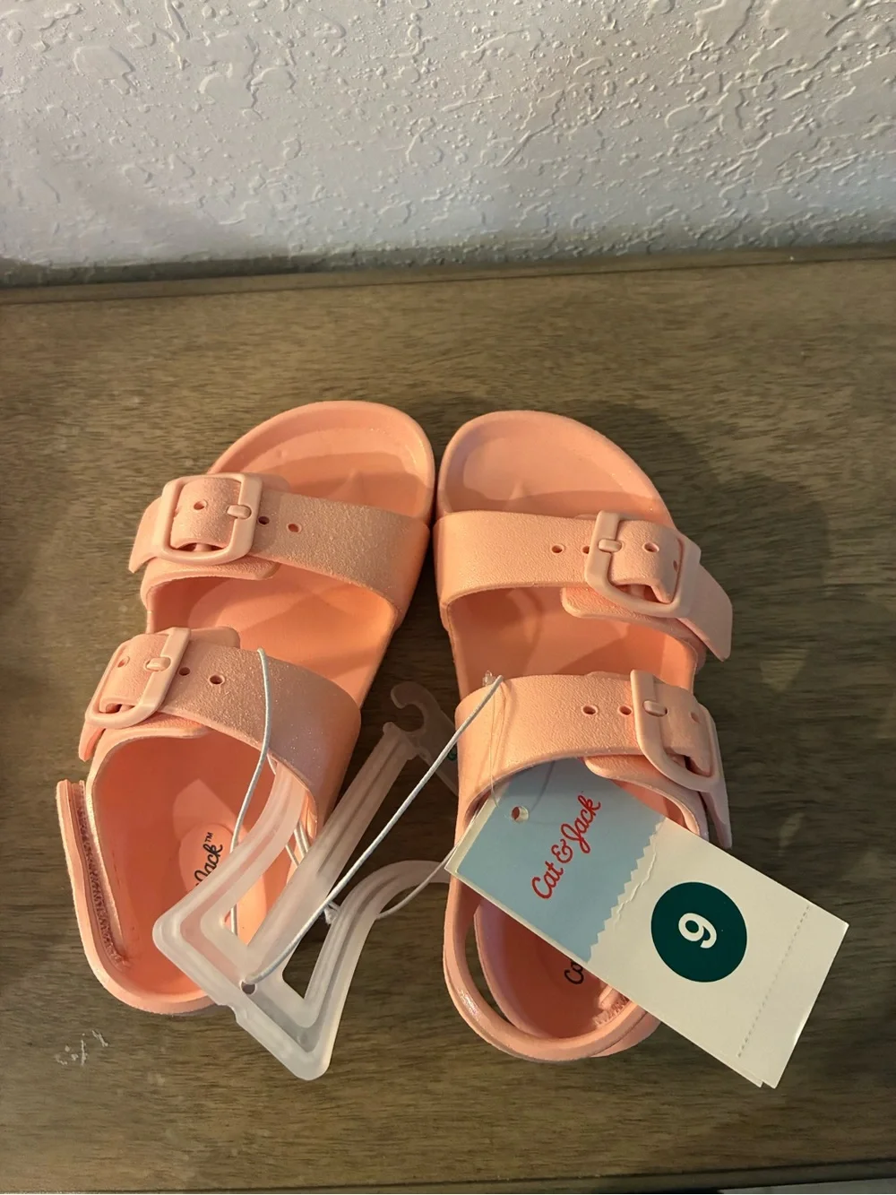 Cat & Jack Girls Size 9 Pink Glitter Double Buckle Sandals NWT